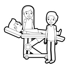 dental stretcher with patient and professional medical vector illustration