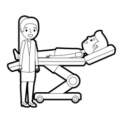 dental stretcher with patient and professional medical vector illustration