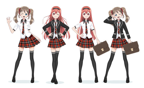Beautiful anime manga schoolgirl in skirt