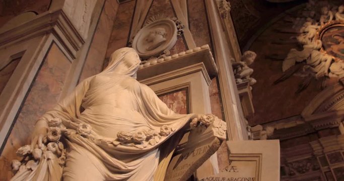 NAPLES, ITALY &ndash; JULY 2016 : Video shot of Cappella Sansevero chapel interior on a sunny day with statues close up in view