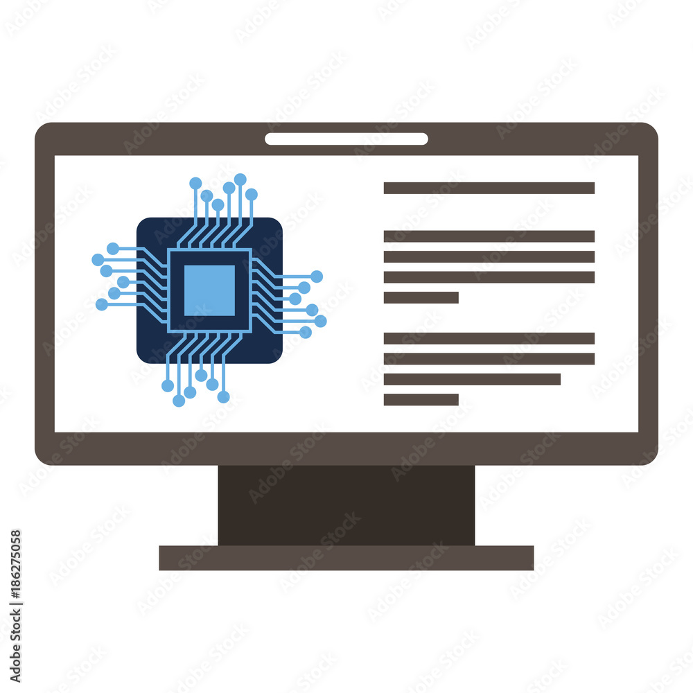 Poster monitor computer with processor circuit vector illustration design