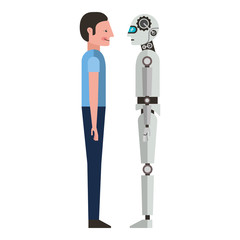 humanoid robot and person profiles vector illustration design