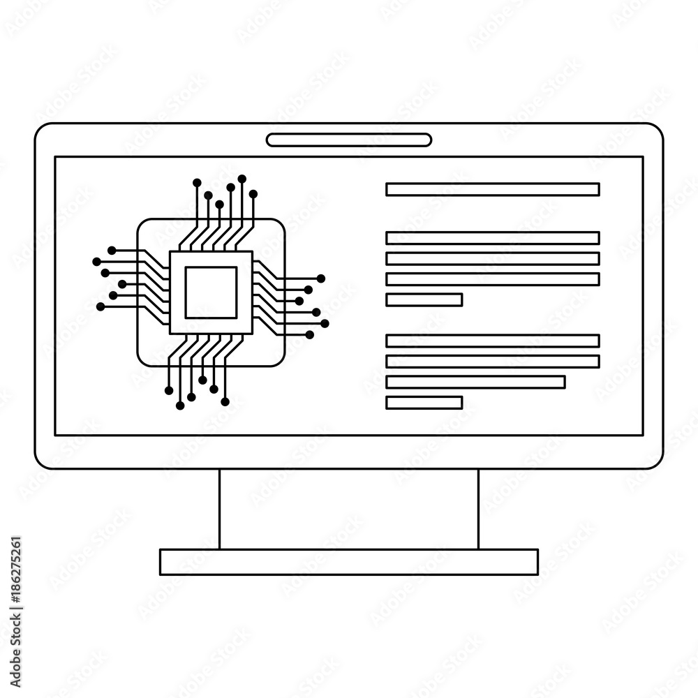 Poster monitor computer with processor circuit vector illustration design