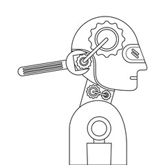 humanoid robot profile with wrench vector illustration design