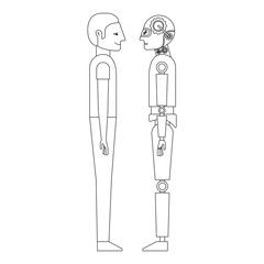 humanoid robot and person profiles vector illustration design