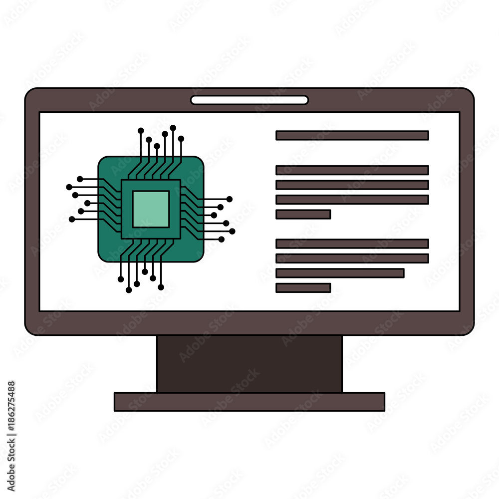 Poster monitor computer with processor circuit vector illustration design