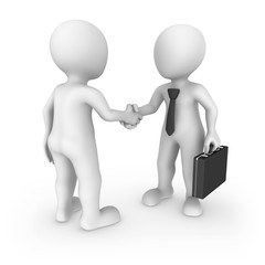 3d businessman and client shaking hands.
