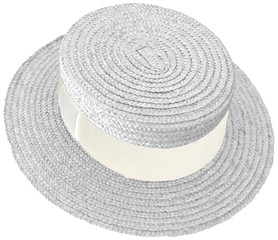 Fototapeta na wymiar chapeau de paille blanc à bandeau écru, canotier Maurice Chevalier, fond blanc I