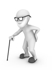 Fototapeta premium 3d old man with cane and waist pain...