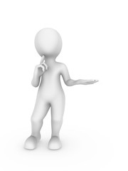 3d white man hold something yours in hand and thinks
