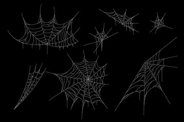 Cobweb set for Halloween design,  isolated on black background.  Vector illustration