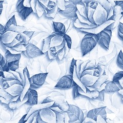 Floral seamless pattern 22. Watercolor background with blue beautiful roses
