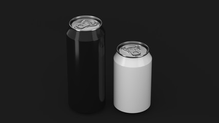 Big black and small white soda cans mockup