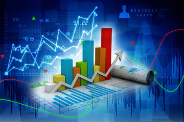 3d rendering Stock market online business concept. business Graph 