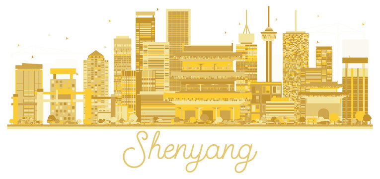 Shenyang China City skyline golden silhouette.