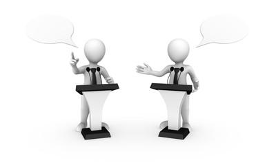 3d small business people speaking from tribune