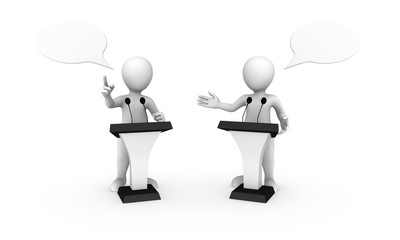 3d people speaking from tribune