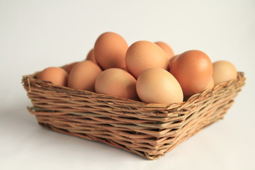 eggs in the basket on the table stock photo