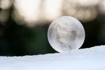 Beautiful frozen soap bubble. Physics educational experiment. Selective focus. © Oksana Schmidt