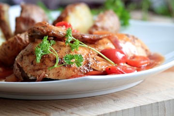 chicken cooked on a plate stock photo