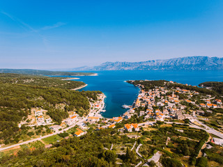Fototapeta na wymiar Aerial - High ange view of village. Small Adriatic town