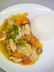 Chicken with cashew nut with rice