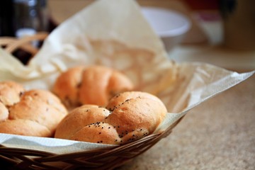 bread rolls in a basket