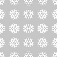 White floral seamless pattern on gray background