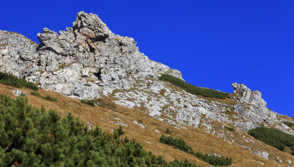 Poland, Tatra Mountains, Zakopane – Little Giewont and Siodlo peaks, path to Czerwone Wierchy peaks