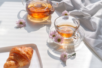 Cup of tea and dessert in the morning, relaxing time