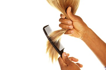 combing hair in the salon