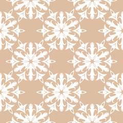 White floral seamless pattern on beige background
