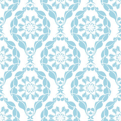 Blue floral seamless pattern on white background
