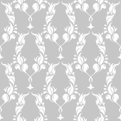 White flowers on gray background. Ornamental seamless pattern