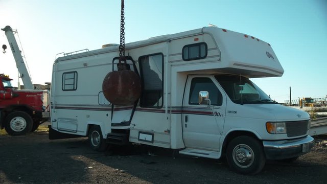 Slow Motion. Shot a car with a metal ball. 4k