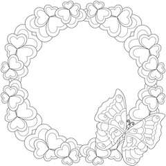 Flower black and white butterfly wreath for valentine day card.