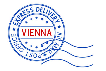 Round blue postmark Vienna, Italy on white background