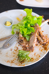 Bone of BBQ ribs after finished eating