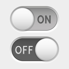 On and Off icons. Toggle switch interface buttons. Gray elements