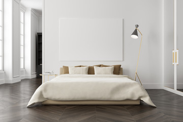 White bedroom interior, poster