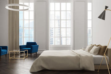 White bedroom interior, side