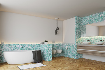 Green tile bathroom and toilet, corner