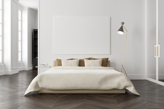 White bedroom interior, poster