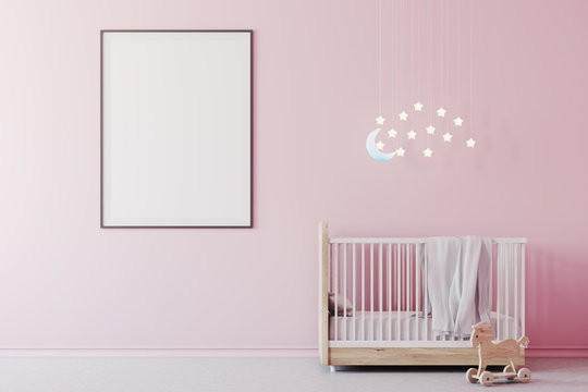Baby girl s room, cradle and poster