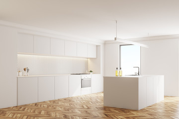 White kitchen corner, wooden floor