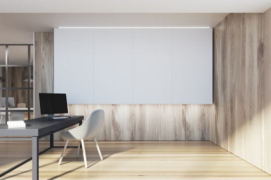Wooden CEO office interior, white