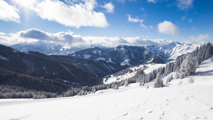 Fototapeta na wymiar Austrian Alps in Salzburger Land in Winter 