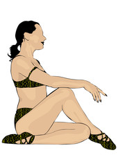 Beautiful girls in fashionable clothes on white background