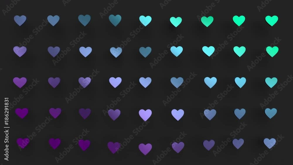 Poster abstract 3d rendering of seamless loop heart shapes animation with ripples. love symbol with waves. 