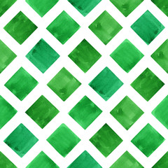 Watercolor green geometry shapes. Seamless pattern.